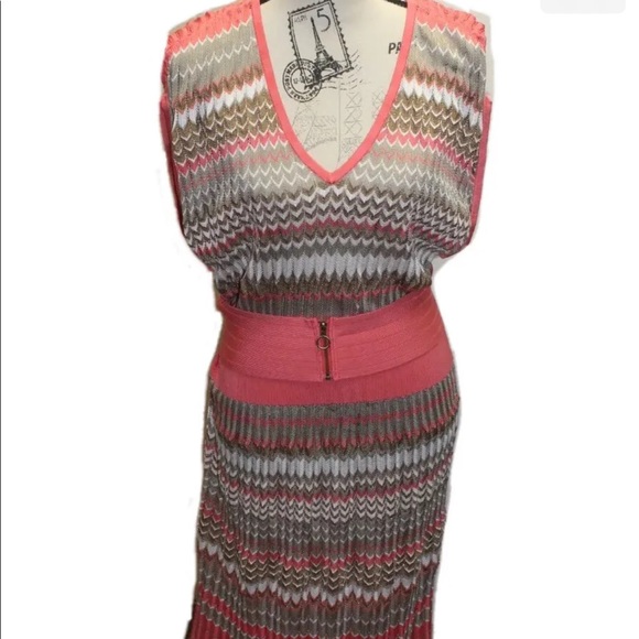 Shelley Segal Women Pink Chevron Print Knit Shirt Dress Medium - Picture 1 of 8